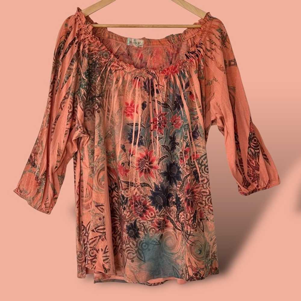 Avenue Women’s Orange Floral Bejeweled Tunic Shir… - image 1