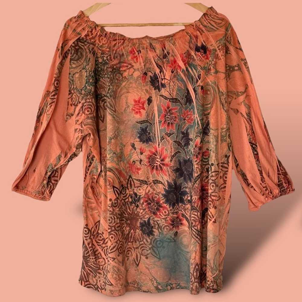 Avenue Women’s Orange Floral Bejeweled Tunic Shir… - image 2