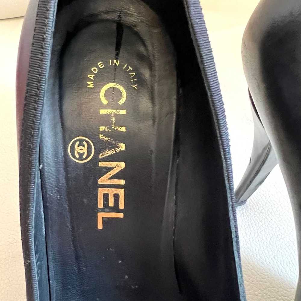 Chanel black leather bow cc logo pumps peep - image 12