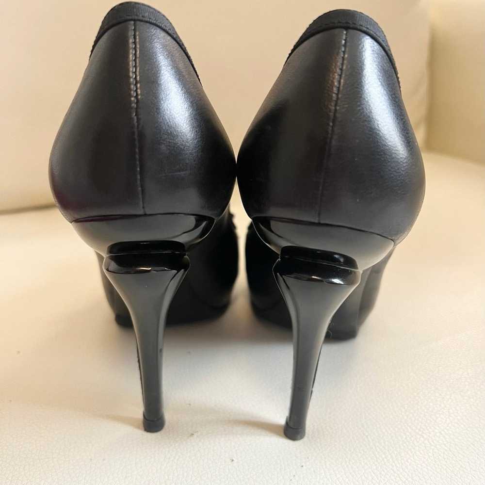 Chanel black leather bow cc logo pumps peep - image 5