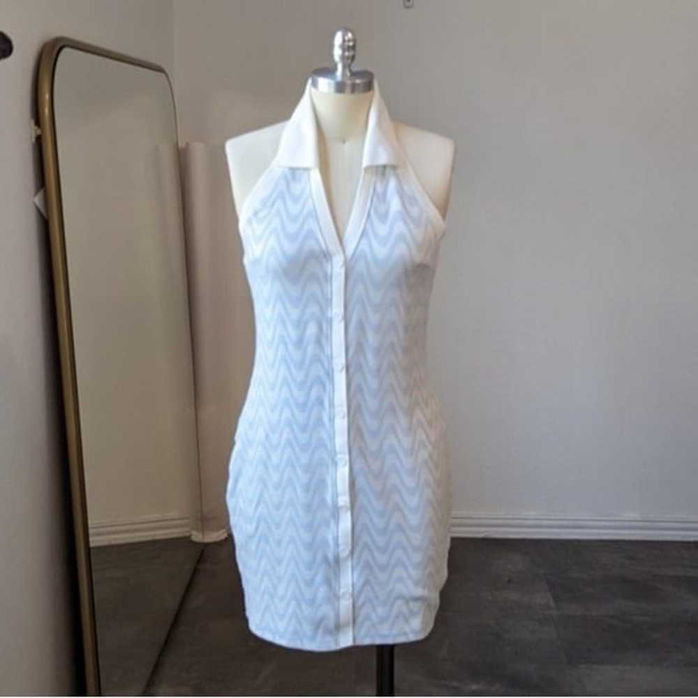 H&M Halter Collar Chevron Wave Knit Dress White B… - image 1