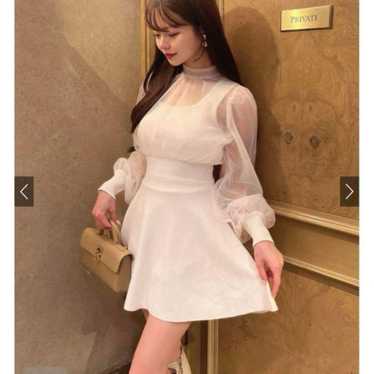 [White] Tulle Docking Flared Knit Mini Dress [tu1… - image 1