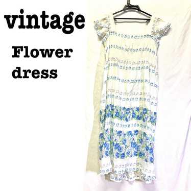 Beautiful item 【vintage】 Floral dress Blue Retro d