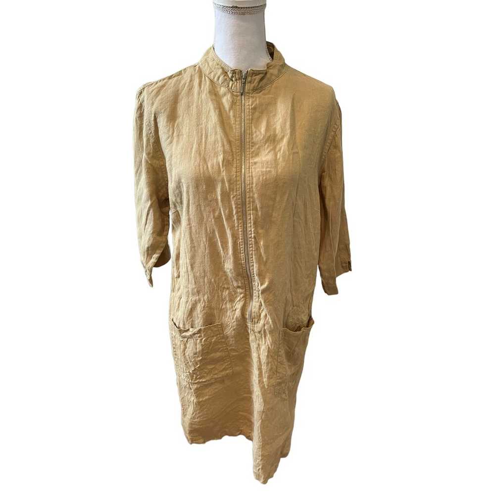 Chicos Linen Zip Front Shirt dress Camel M - image 1