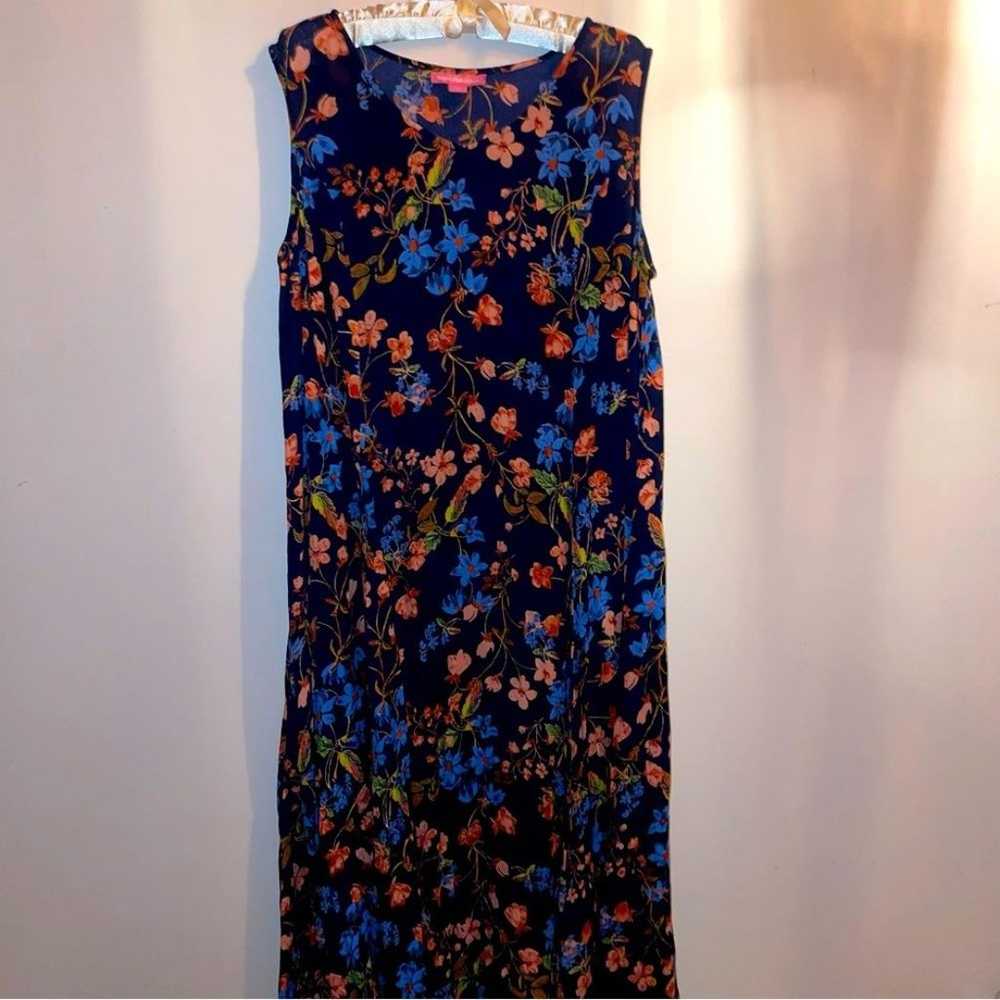 Woman Within Sleeveless Crinkle A-Line Blue Flora… - image 2