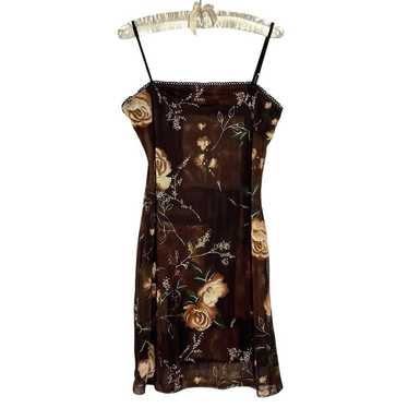 Vintage Y2K Slip Dress L Brown Floral Charlotte Ru