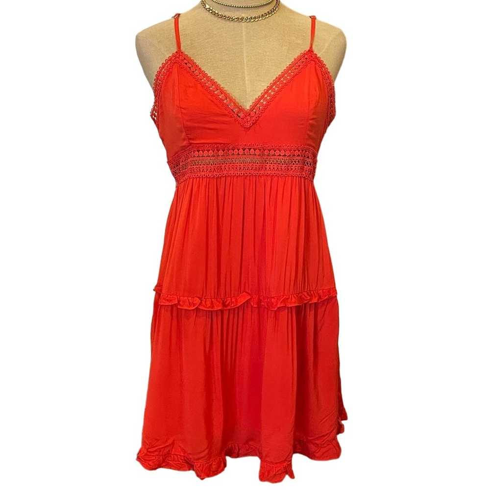 Lulus Red Lace Tiered Dress M - image 1