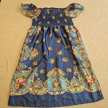 vtg wetseal dress Large Blue y2k floral satin Mid… - image 1