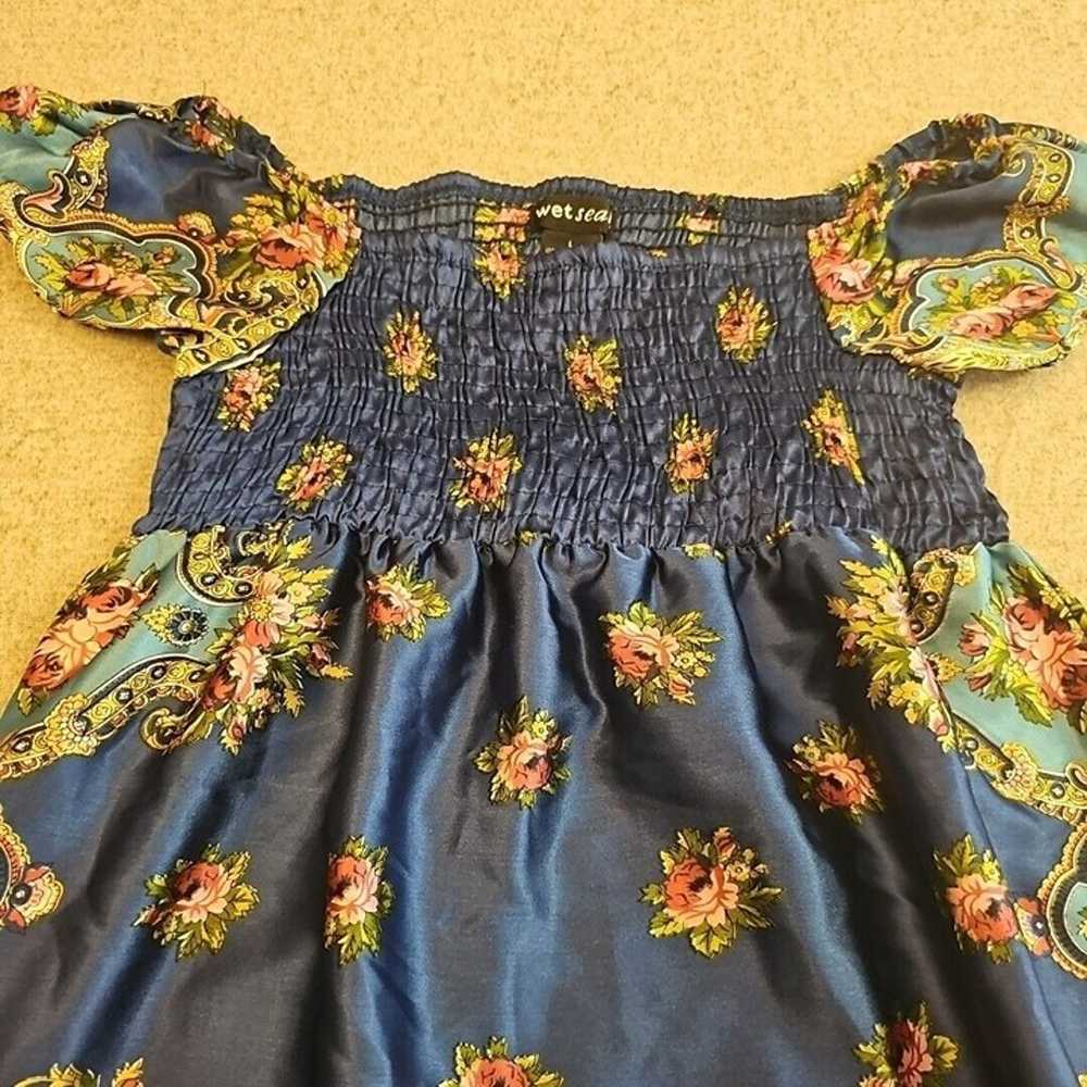 vtg wetseal dress Large Blue y2k floral satin Mid… - image 2