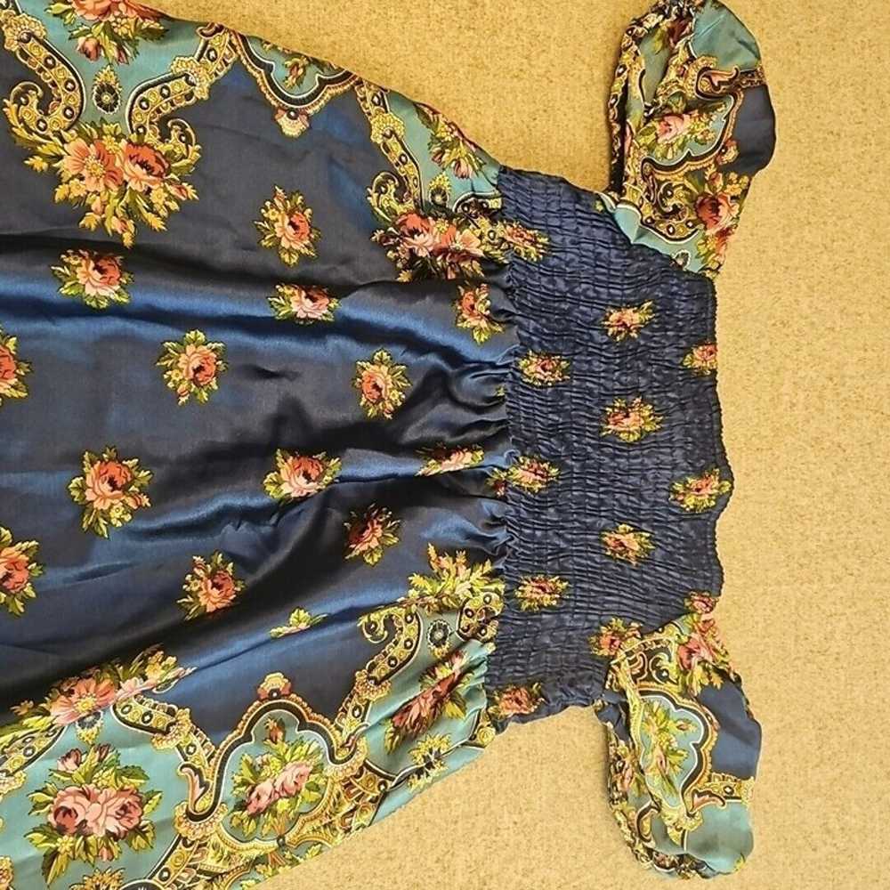 vtg wetseal dress Large Blue y2k floral satin Mid… - image 7