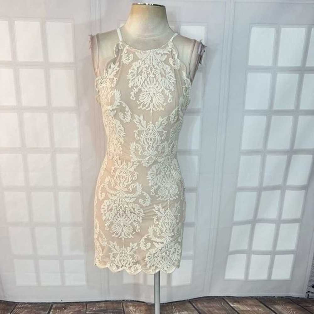 Hello Molly Cream Lace Halter Open Back Bodycon M… - image 1