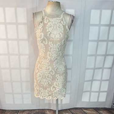 Hello Molly Cream Lace Halter Open Back Bodycon M… - image 1