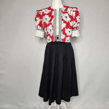 Vintage Black & Red 3 Piece Belted Jacket Dress S… - image 1