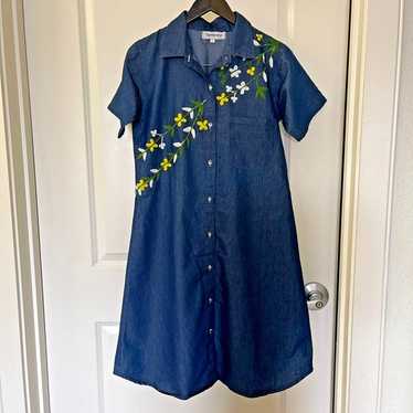 Designer Vintage Soft Floral Half Sleeves Denim W… - image 1