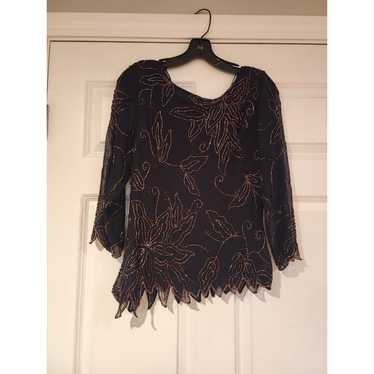 Jkara New York vintage black beaded blouse