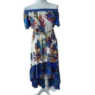 Flying Tomato White Blue Dress High Low SZ S - image 1