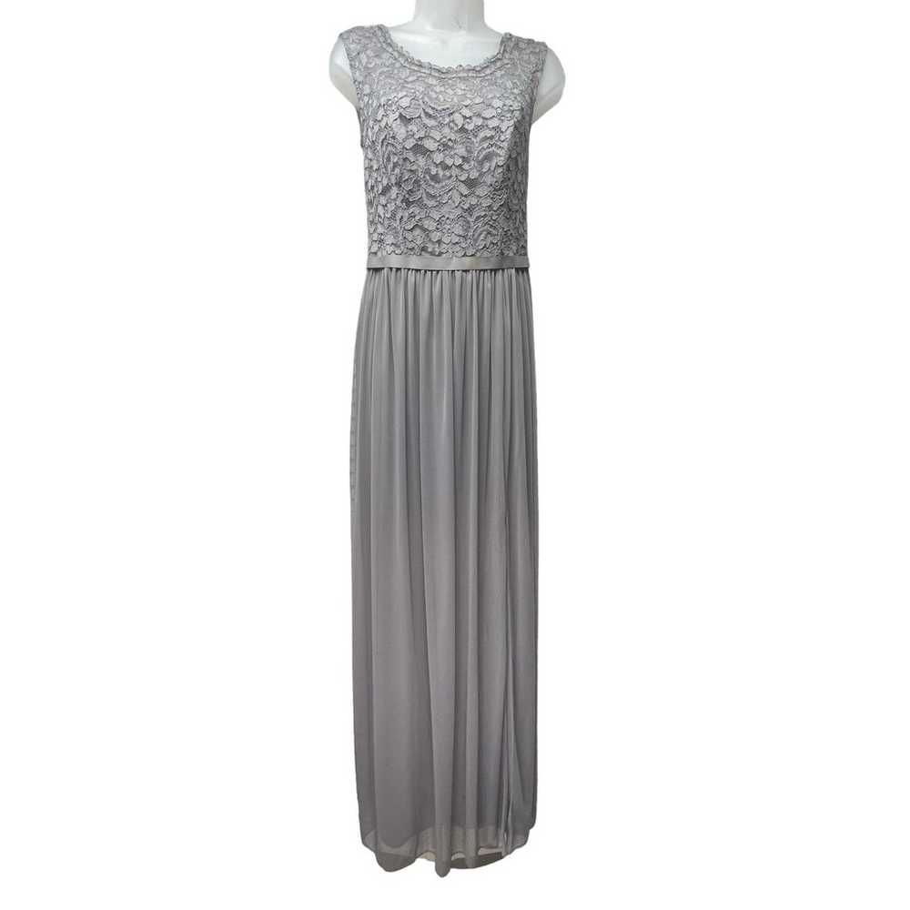 David’s Bridal Gray Long Formal Lace Bodice Sleev… - image 1