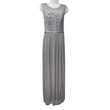 David’s Bridal Gray Long Formal Lace Bodice Sleev… - image 1