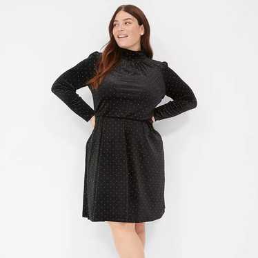 Lane Bryant Black Velvet Studded Mock Neck Dress