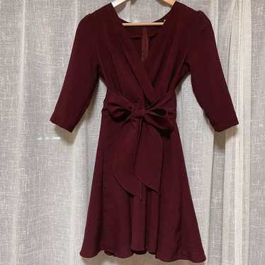 Burgundy Invited Dress Three-Quarter Sleeve Wrap … - image 1