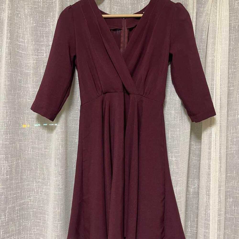 Burgundy Invited Dress Three-Quarter Sleeve Wrap … - image 2