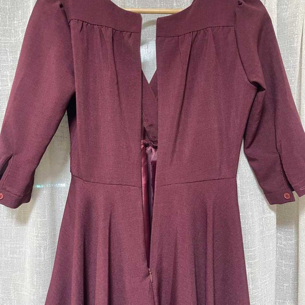 Burgundy Invited Dress Three-Quarter Sleeve Wrap … - image 6