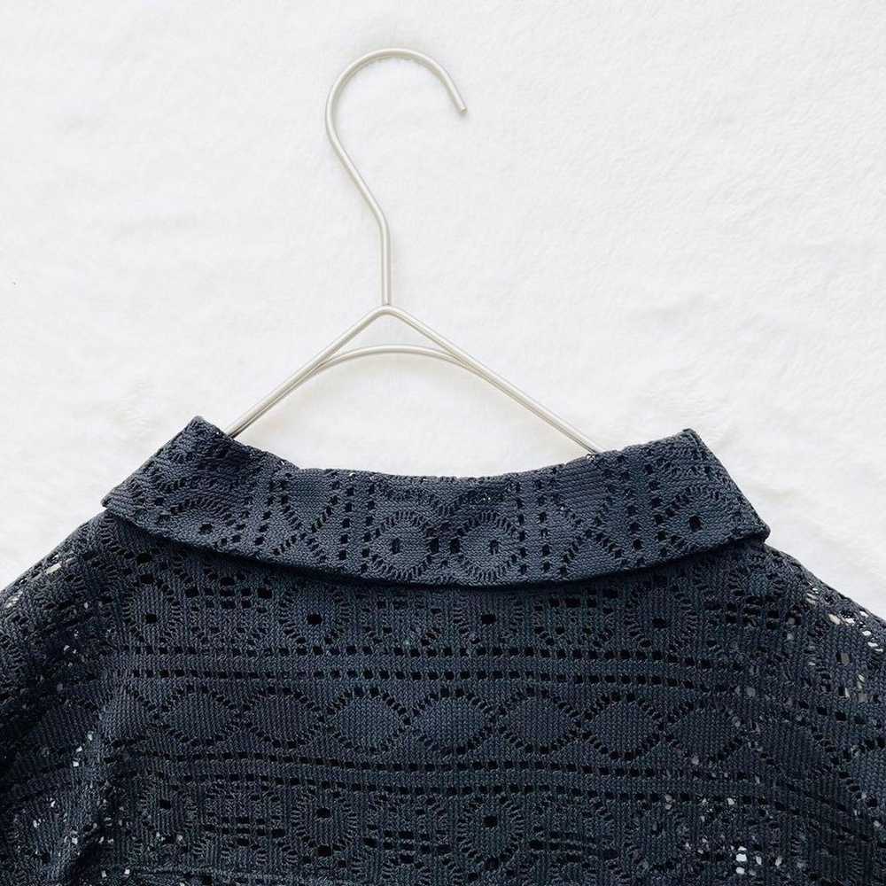 【Helm】Embroidered Lace Blouse (L) Crochet Sheer S… - image 10