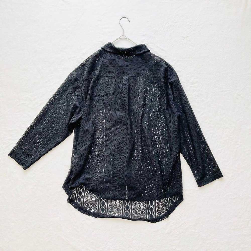 【Helm】Embroidered Lace Blouse (L) Crochet Sheer S… - image 2