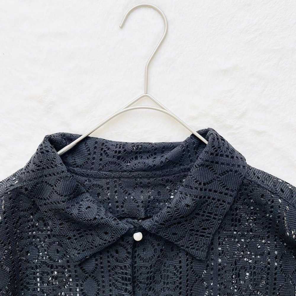 【Helm】Embroidered Lace Blouse (L) Crochet Sheer S… - image 3