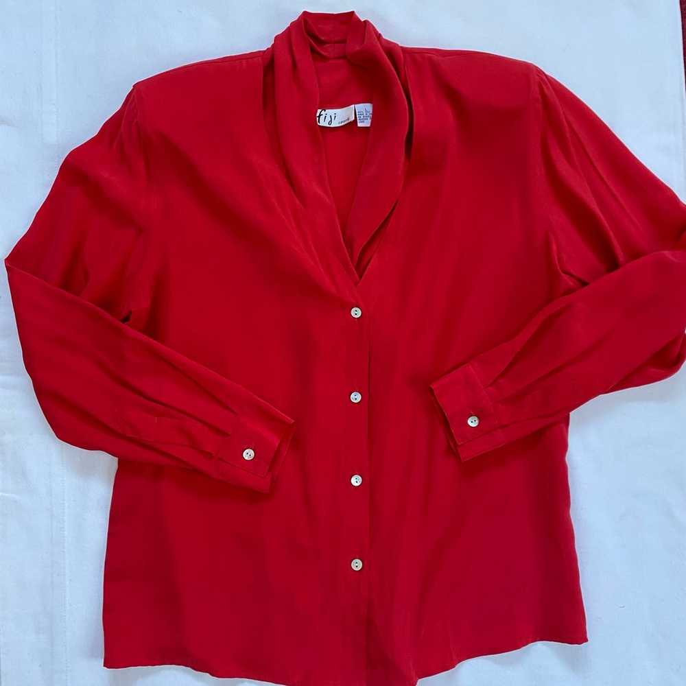 Fiji Vintage Silk Buttoned Blouse Size Large Red - image 2