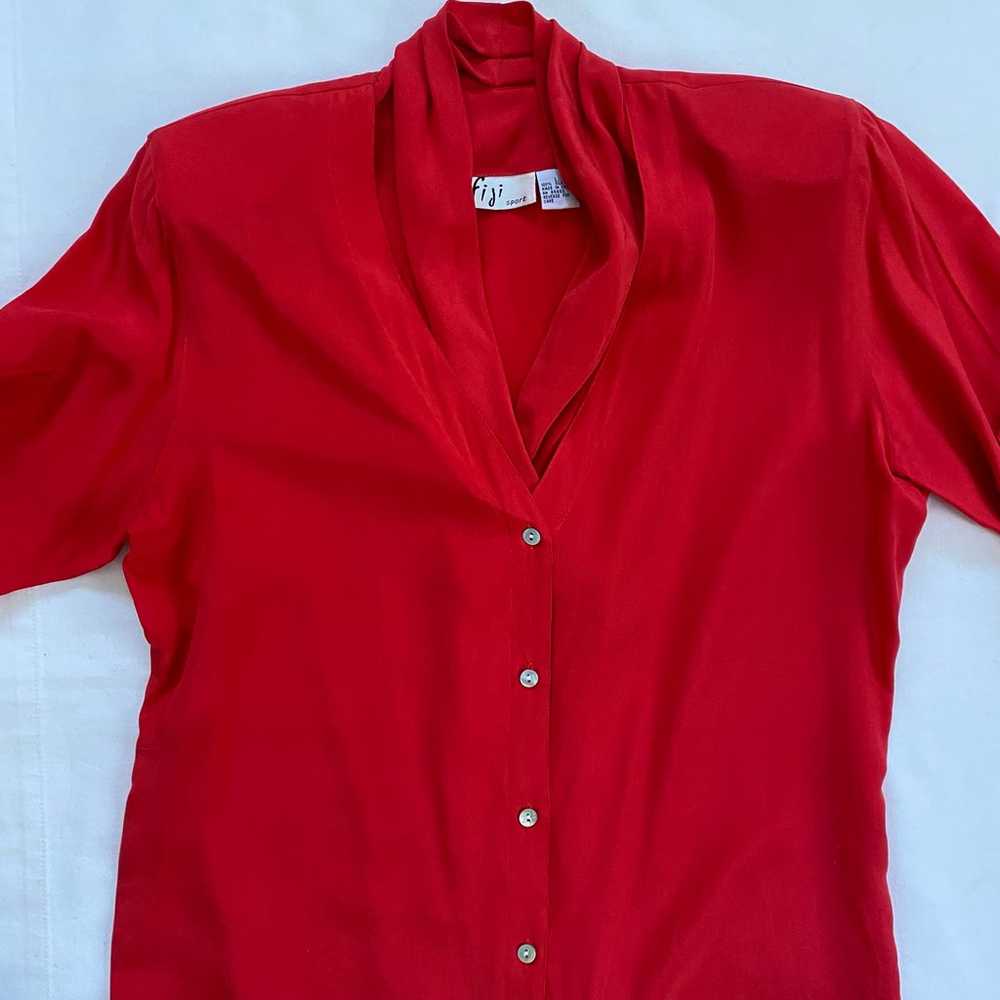 Fiji Vintage Silk Buttoned Blouse Size Large Red - image 4