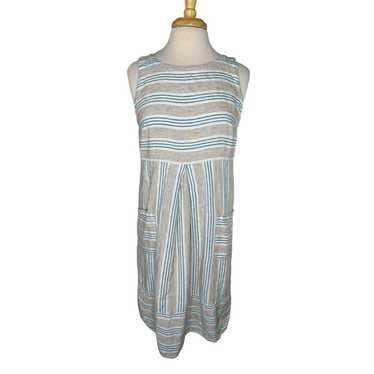 J.JILL Love Linen White Gray Blue Stripe Front Po… - image 1