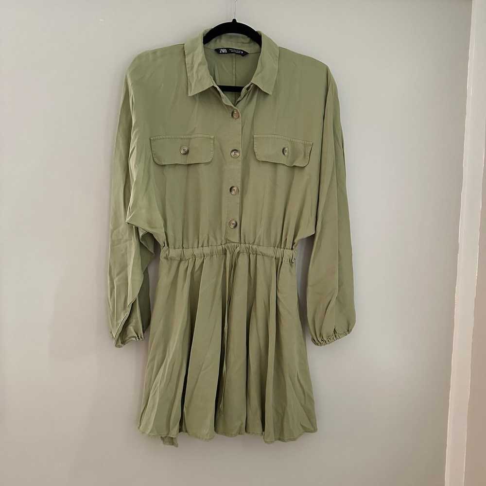 Zara light green dolman sleep tie waist dress - image 2