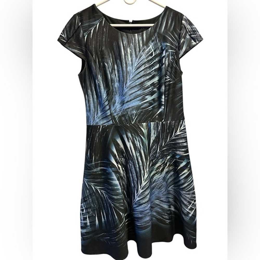 Tahari Levine Women's Dress Black Blue Leaf Print… - image 1