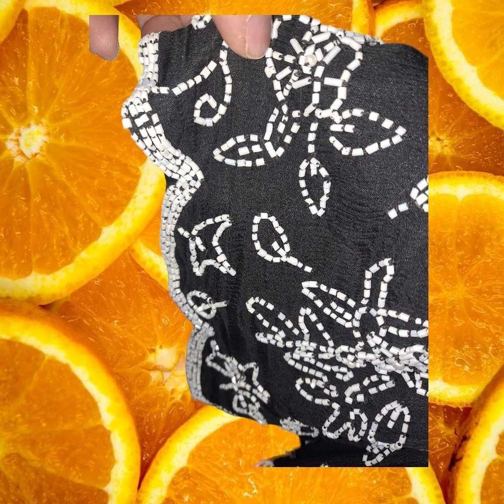 Vintage Stenay Black with White Floral Beaded Des… - image 5