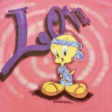 Vintage 1996 Looney Tunes Tweety Love Pink T-Shir… - image 1