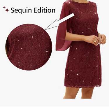 Women’s Burgundy dress w sequins Large worn once!! - image 1