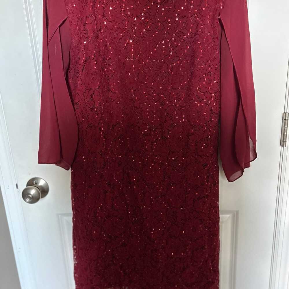 Women’s Burgundy dress w sequins Large worn once!! - image 2