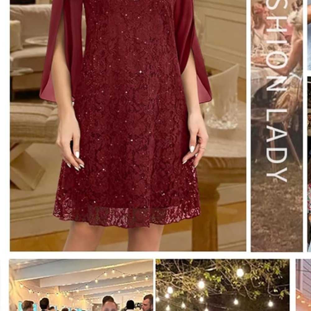 Women’s Burgundy dress w sequins Large worn once!! - image 3