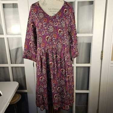 Garnet Hill Womens Purple Bohemian Pocket Dress 12