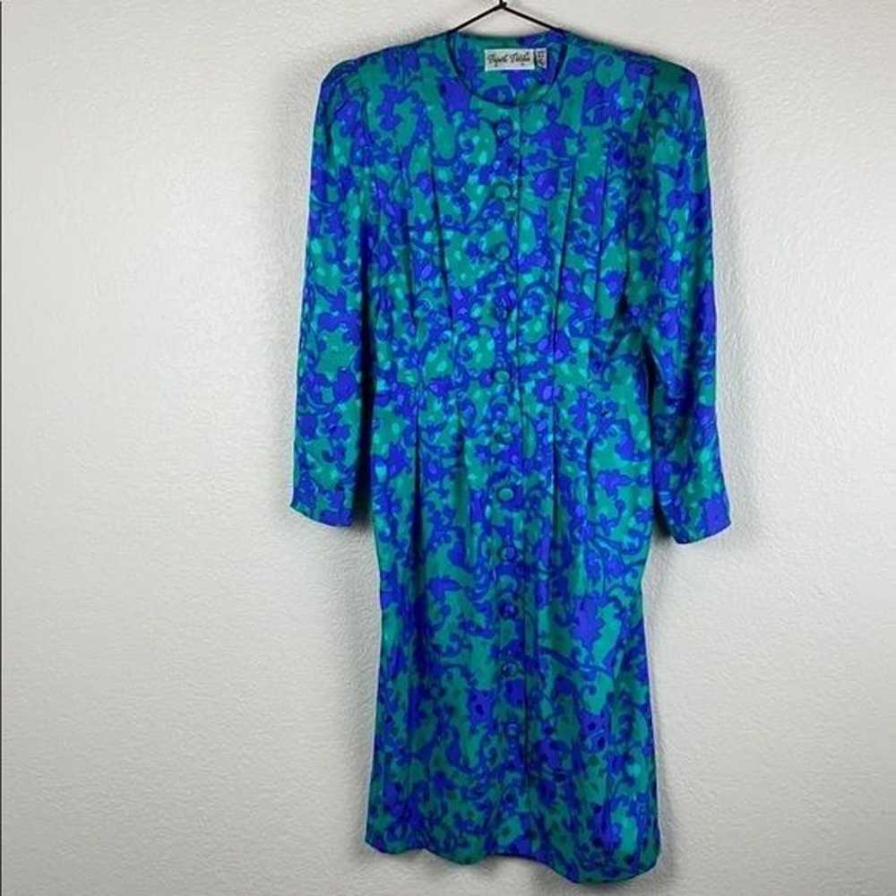 Vintage 80s printed silk dress - image 2