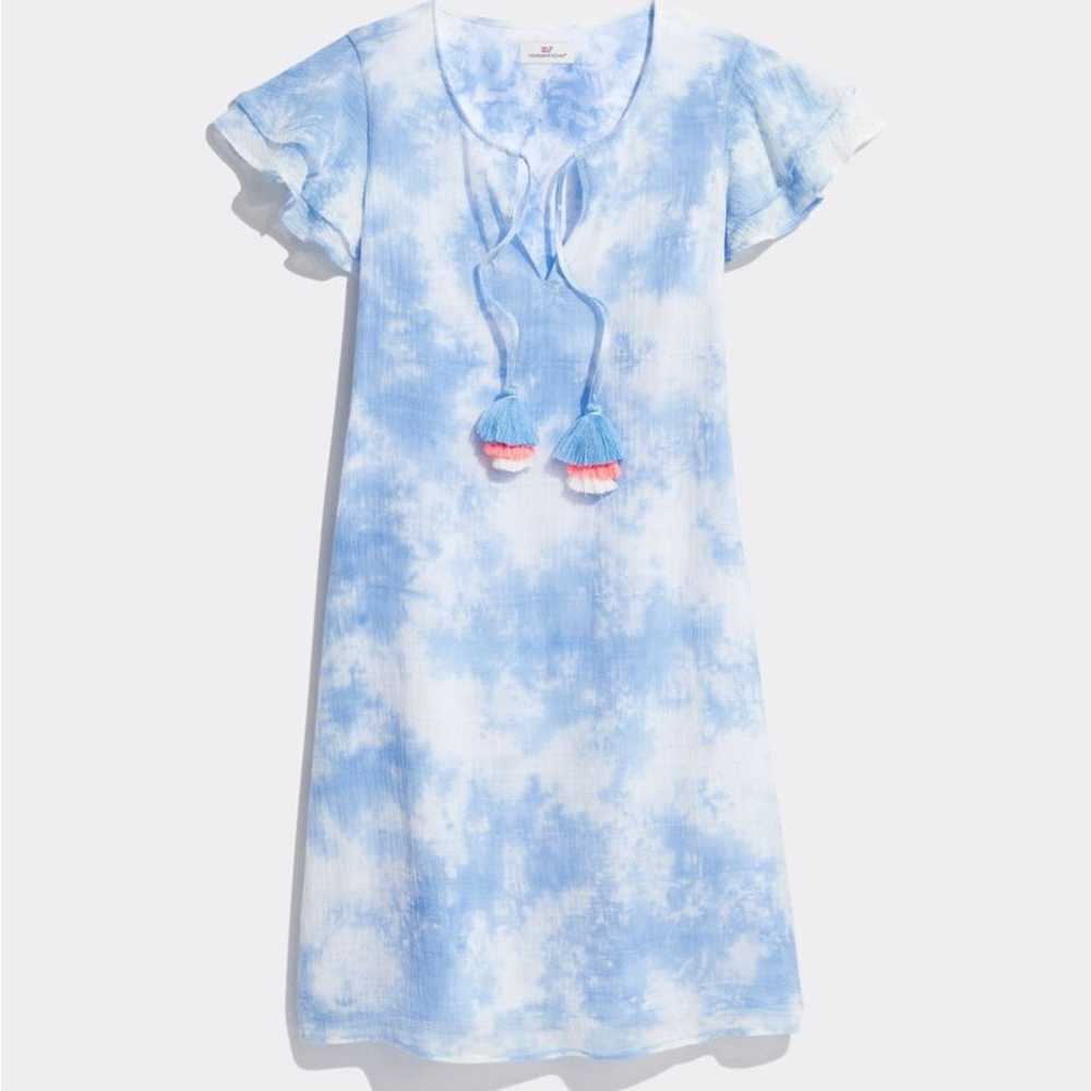 Vineyard Vines Tunic Dress Tie Dyed Blue White Ta… - image 1