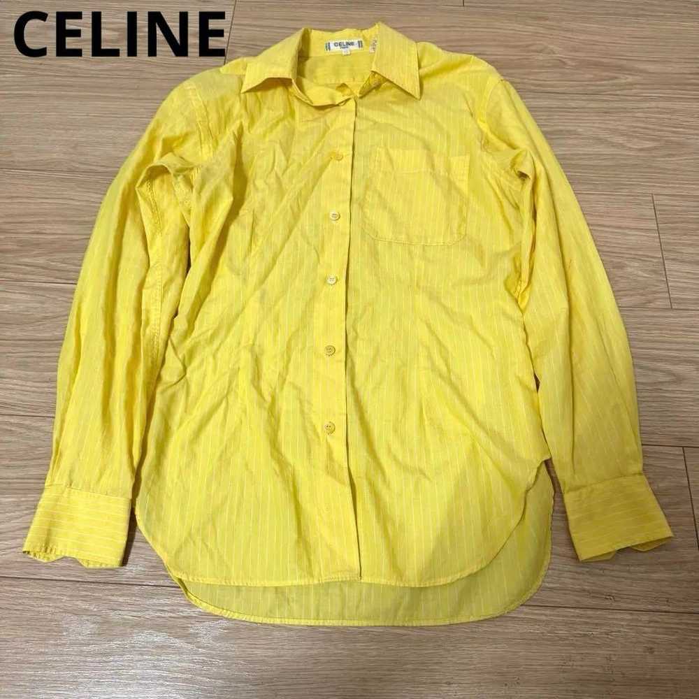 Celine Vintage Shirt Long Sleeve Yellow Stripe 38 - image 1