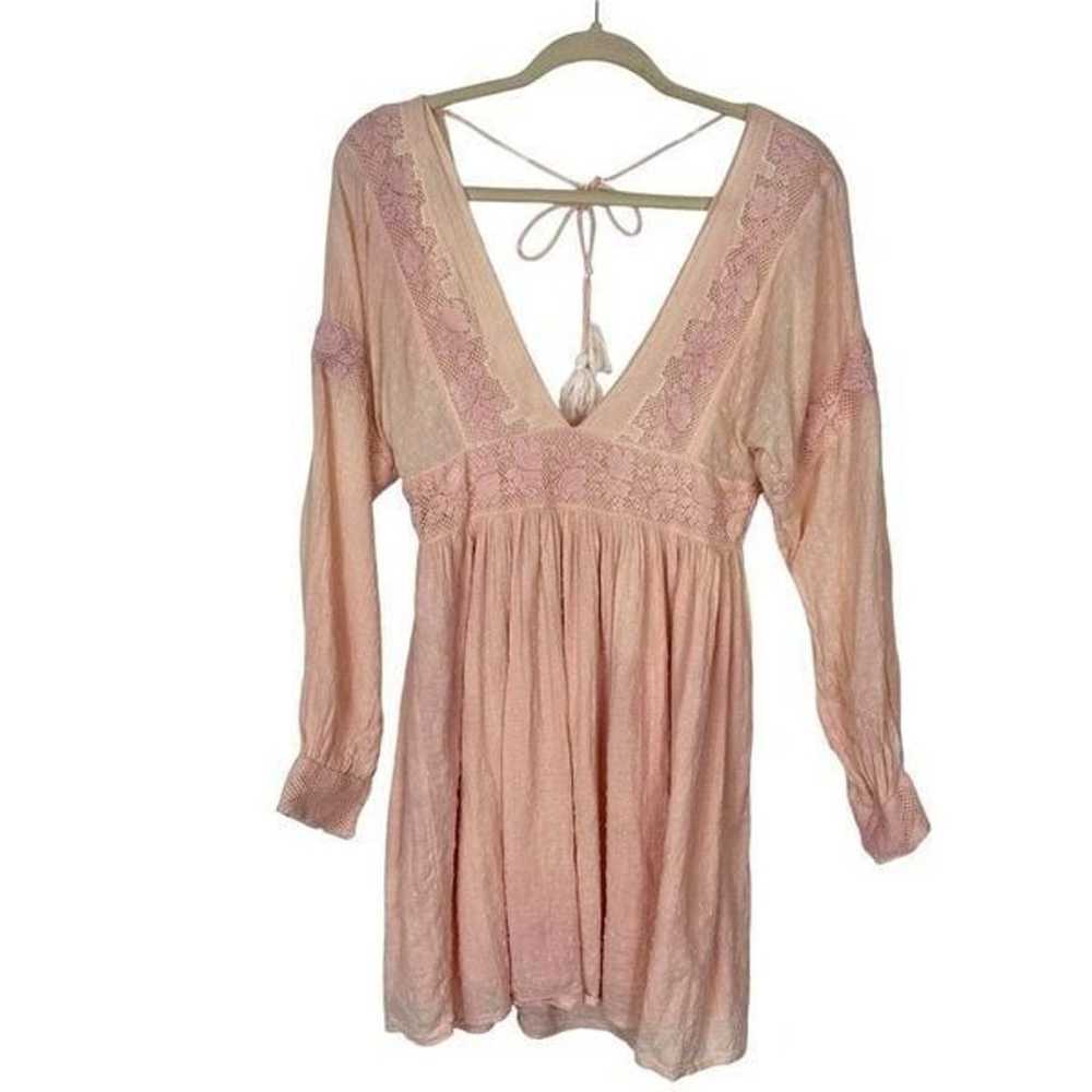 Free People Dress Crochet Lace Custom Dyed Peach … - image 1