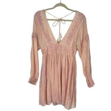 Free People Dress Crochet Lace Custom Dyed Peach … - image 1