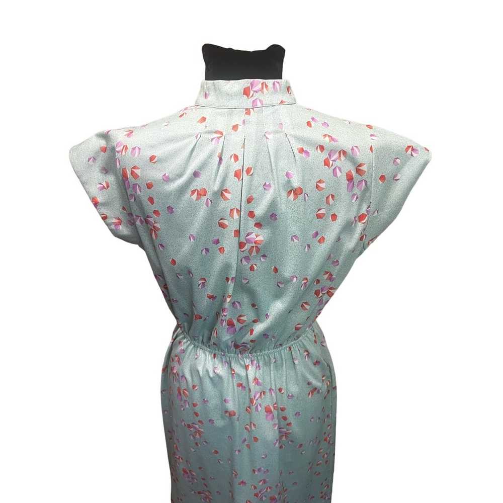 Vintage 70's Cheongsam Turquoise Green Geometric … - image 6