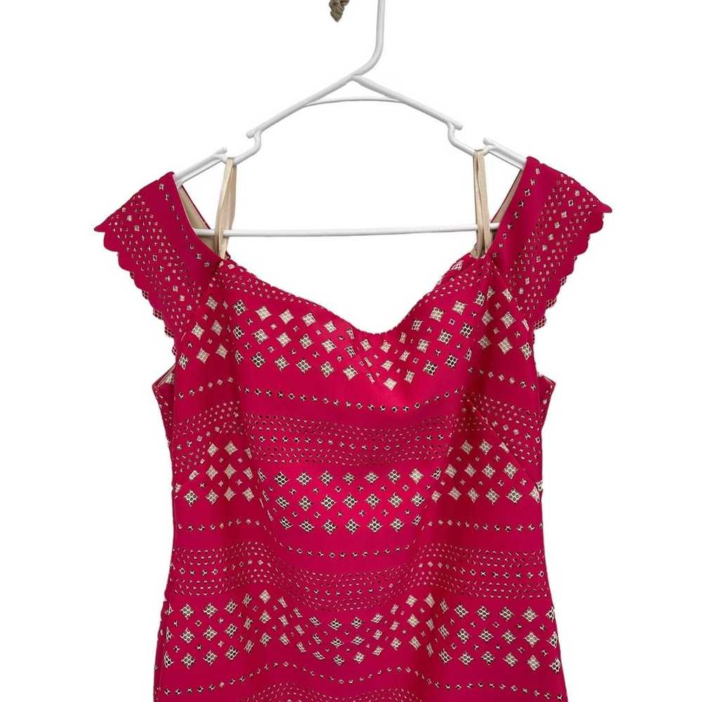 Eliza J Dress Laser Cut Off Shoulder Pink Size 14 - image 2