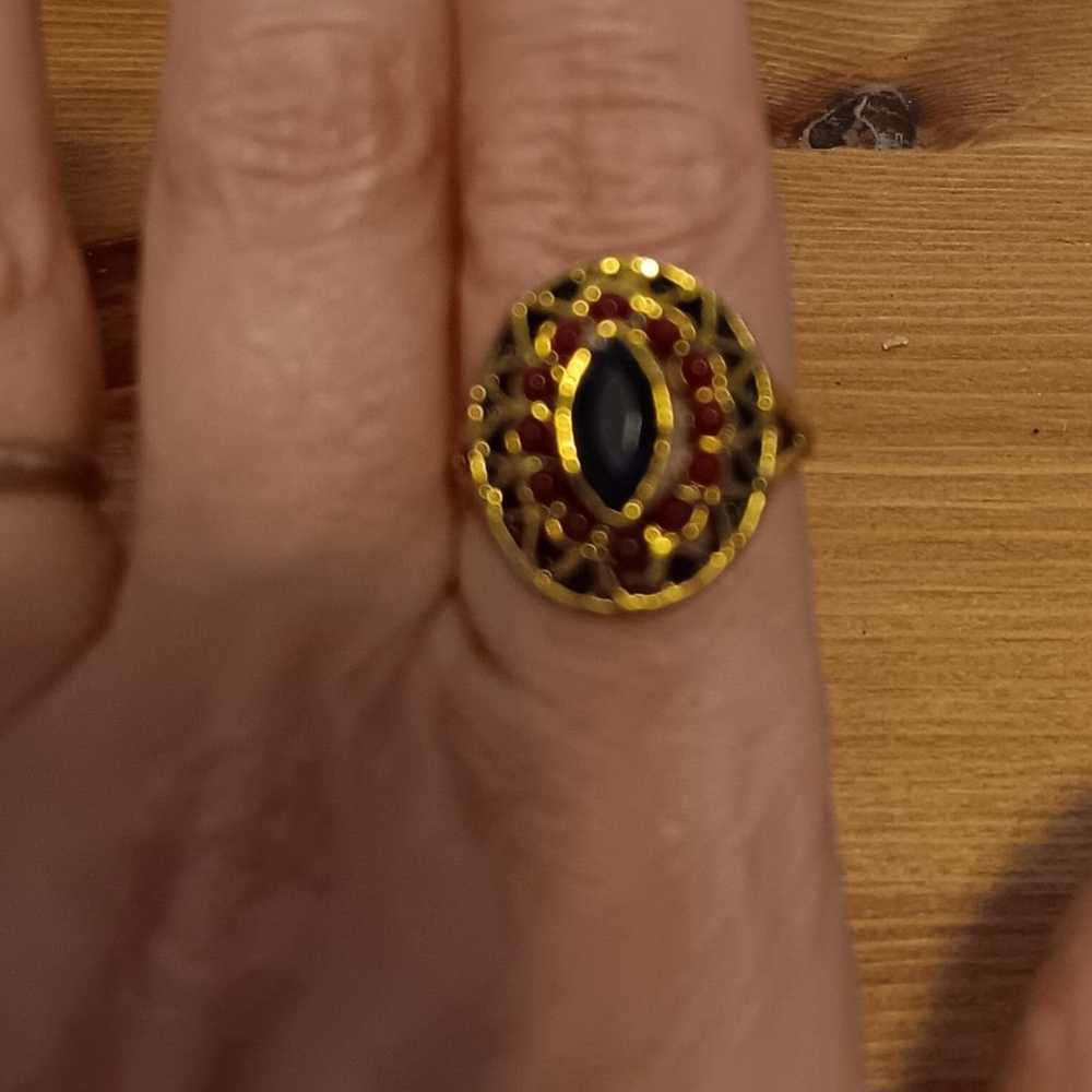 Costume ring, goldtone with red and black rhinest… - image 7