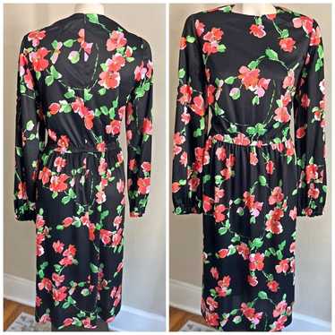 Vintage 1970s black & red floral fit and flare mi… - image 1