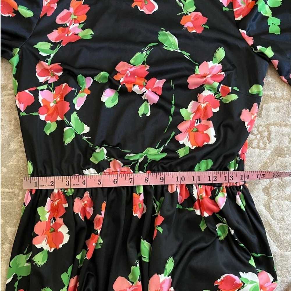 Vintage 1970s black & red floral fit and flare mi… - image 9